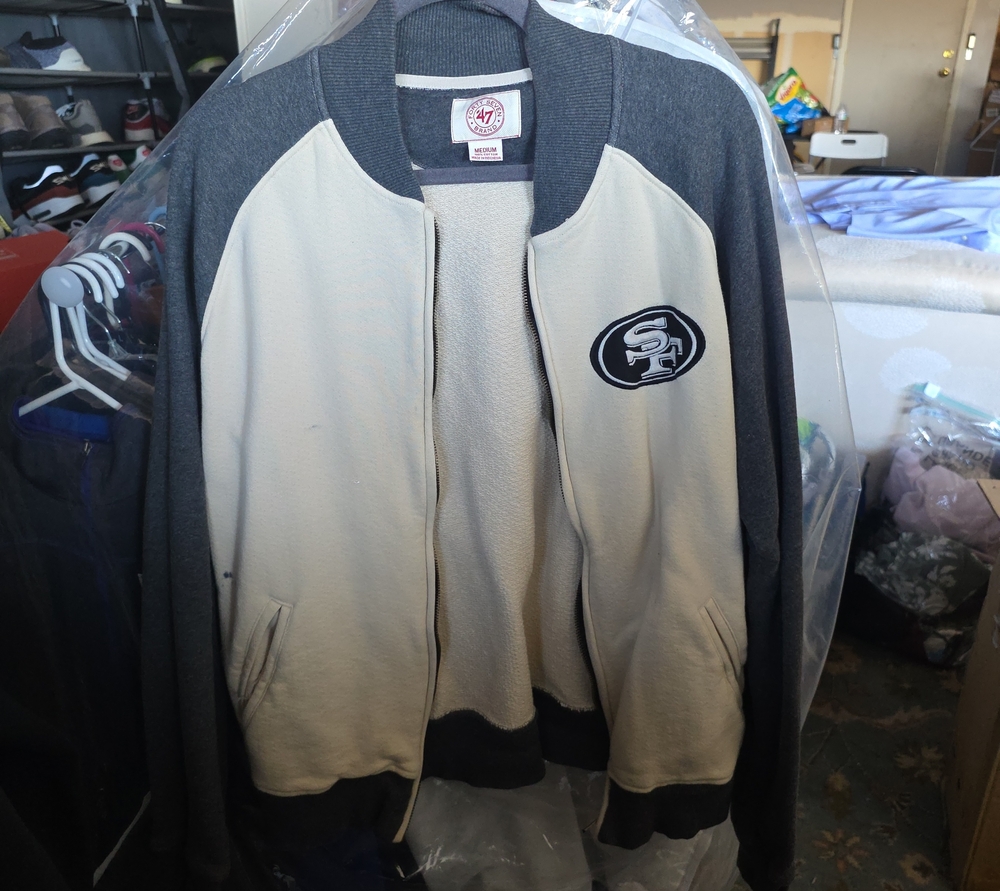 47 Two-Tone San Francisco 49ers Bomber Jacket - Cream & Gray